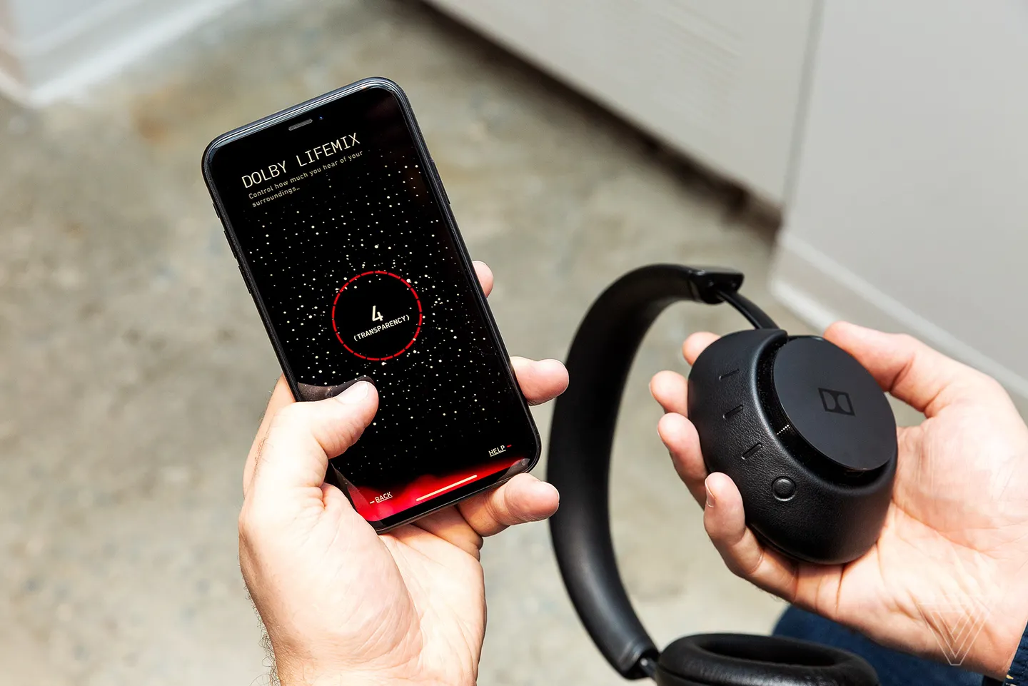 Dolby Dimension headphones lifestyle shot showing comfort and design
