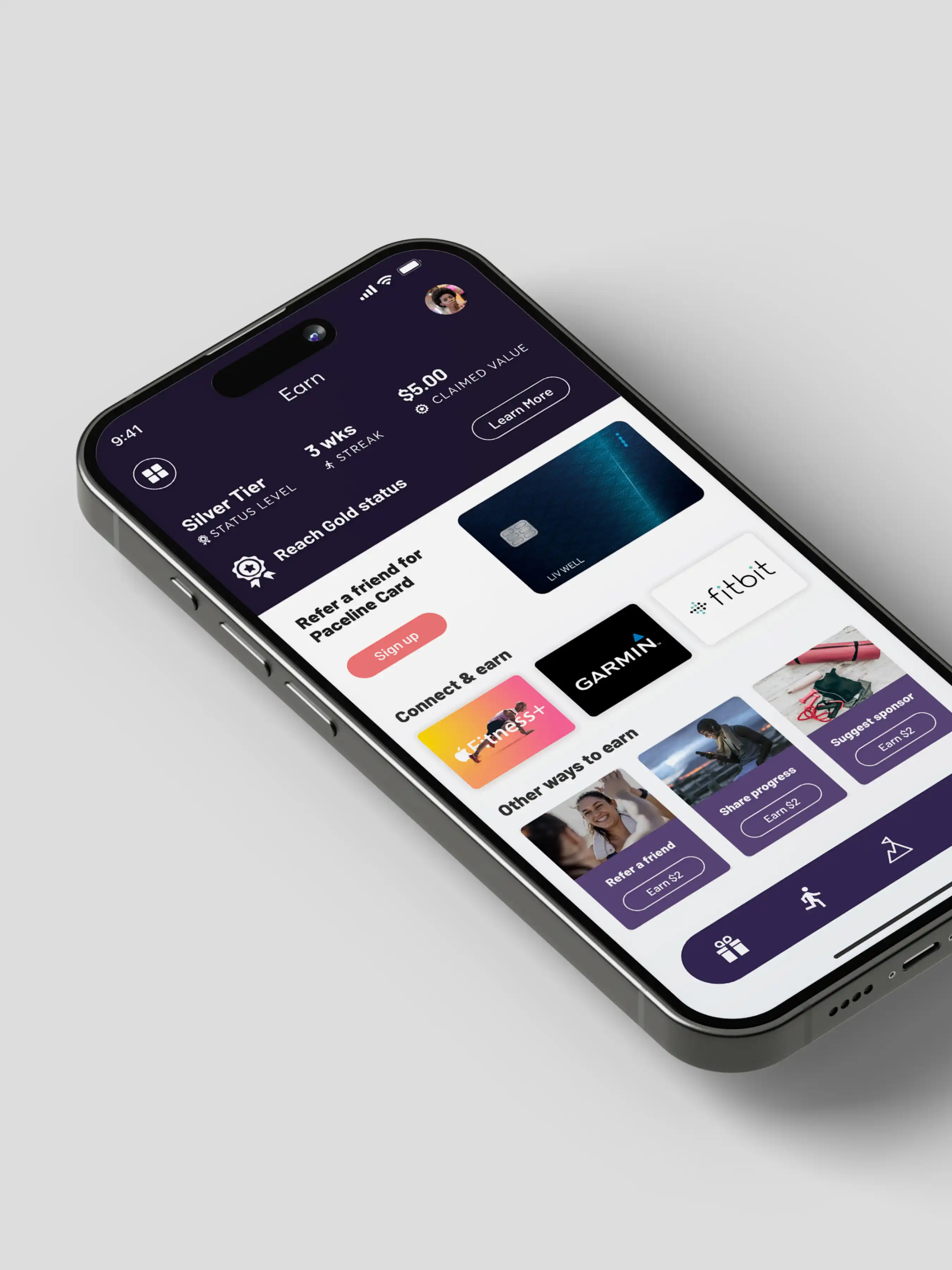 Paceline app interface showing credit card management and rewards tracking