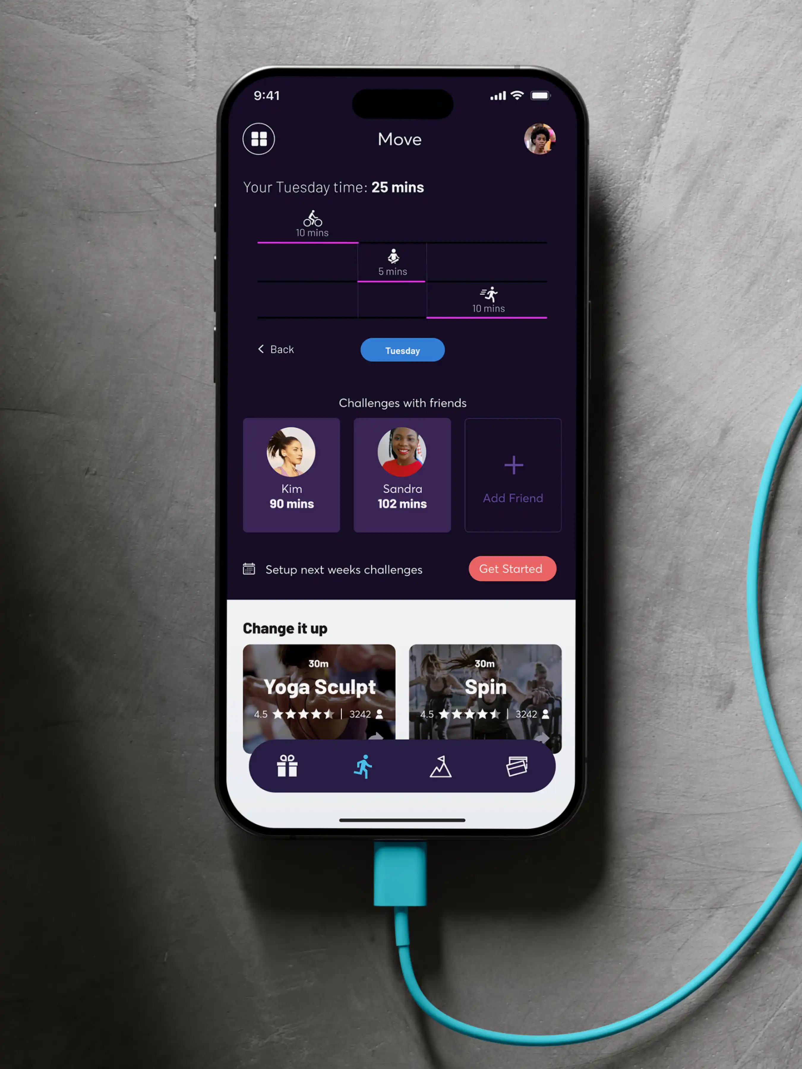 Paceline mobile app displaying fitness activity and financial incentives integration