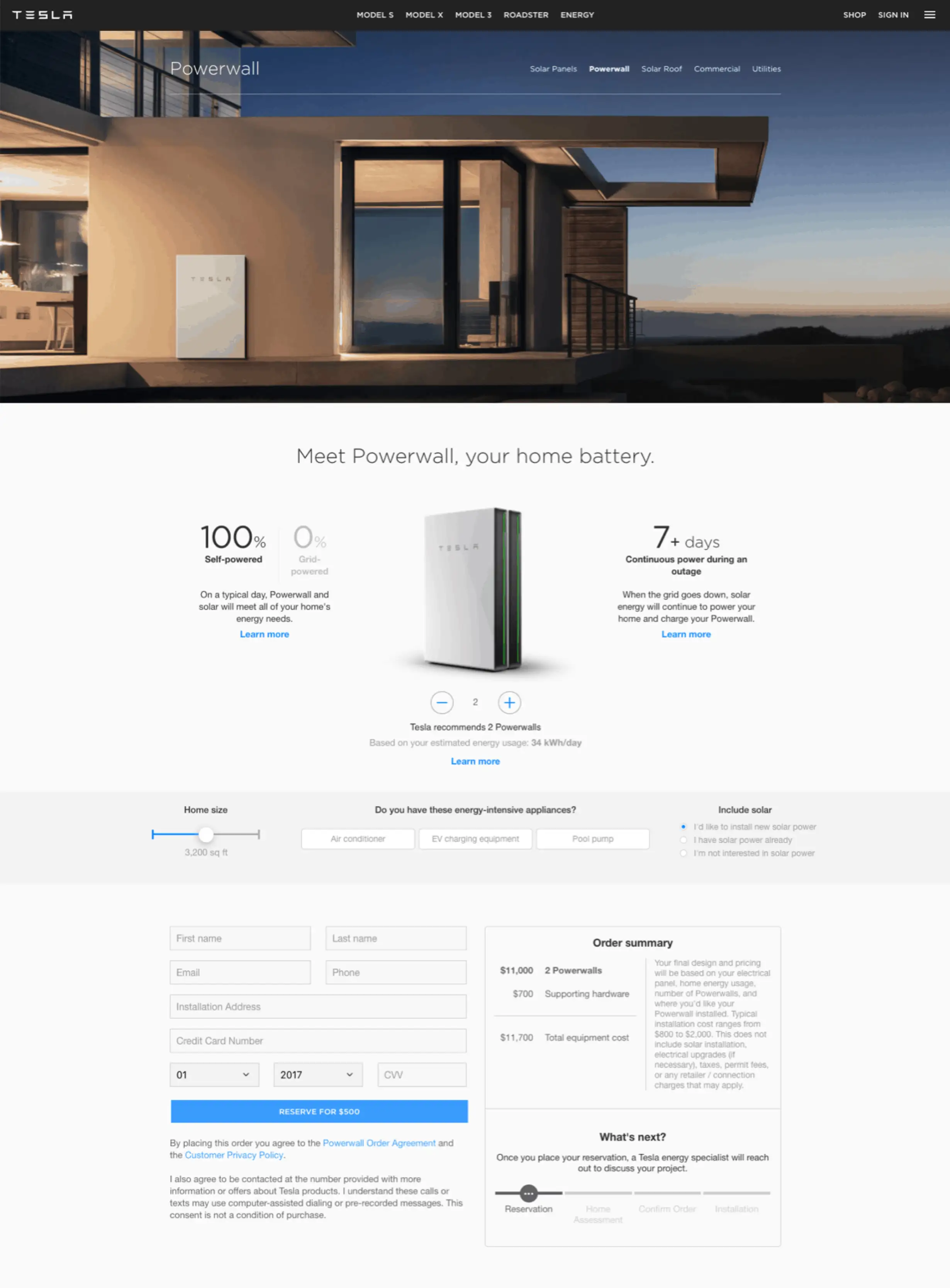 Tesla Powerwall purchasing flow demonstrating seamless onboarding experience