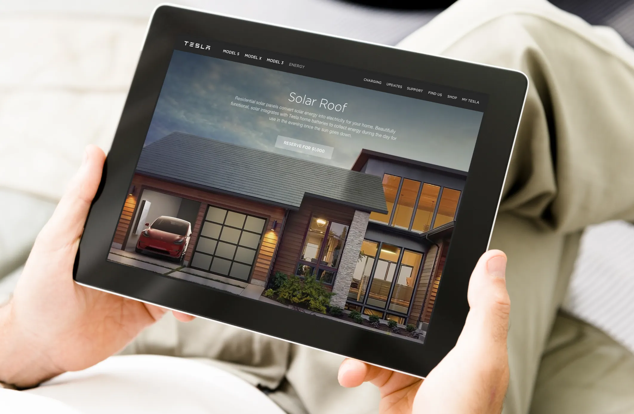Tesla Solar Roof and Powerwall configurator interface showing seamless purchasing experience